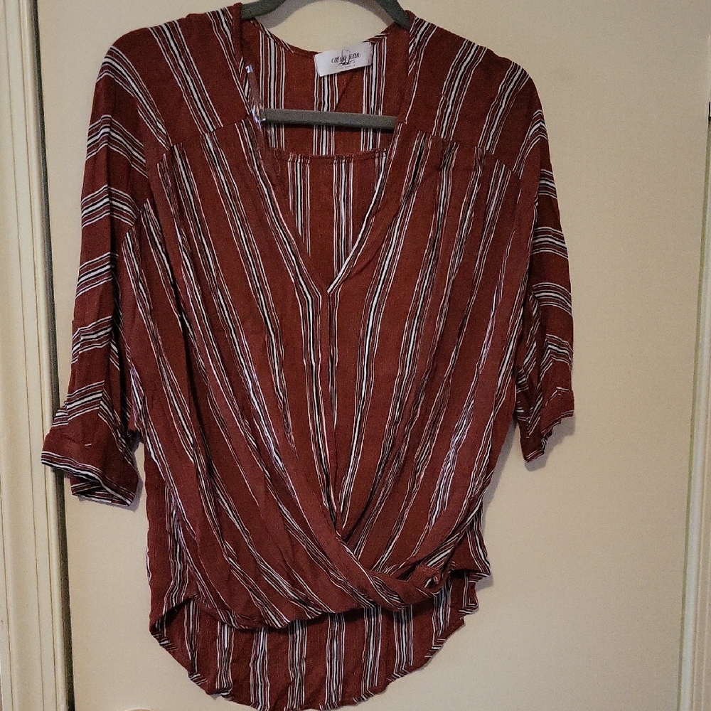 Carly Jean Rust and White Striped Blouse